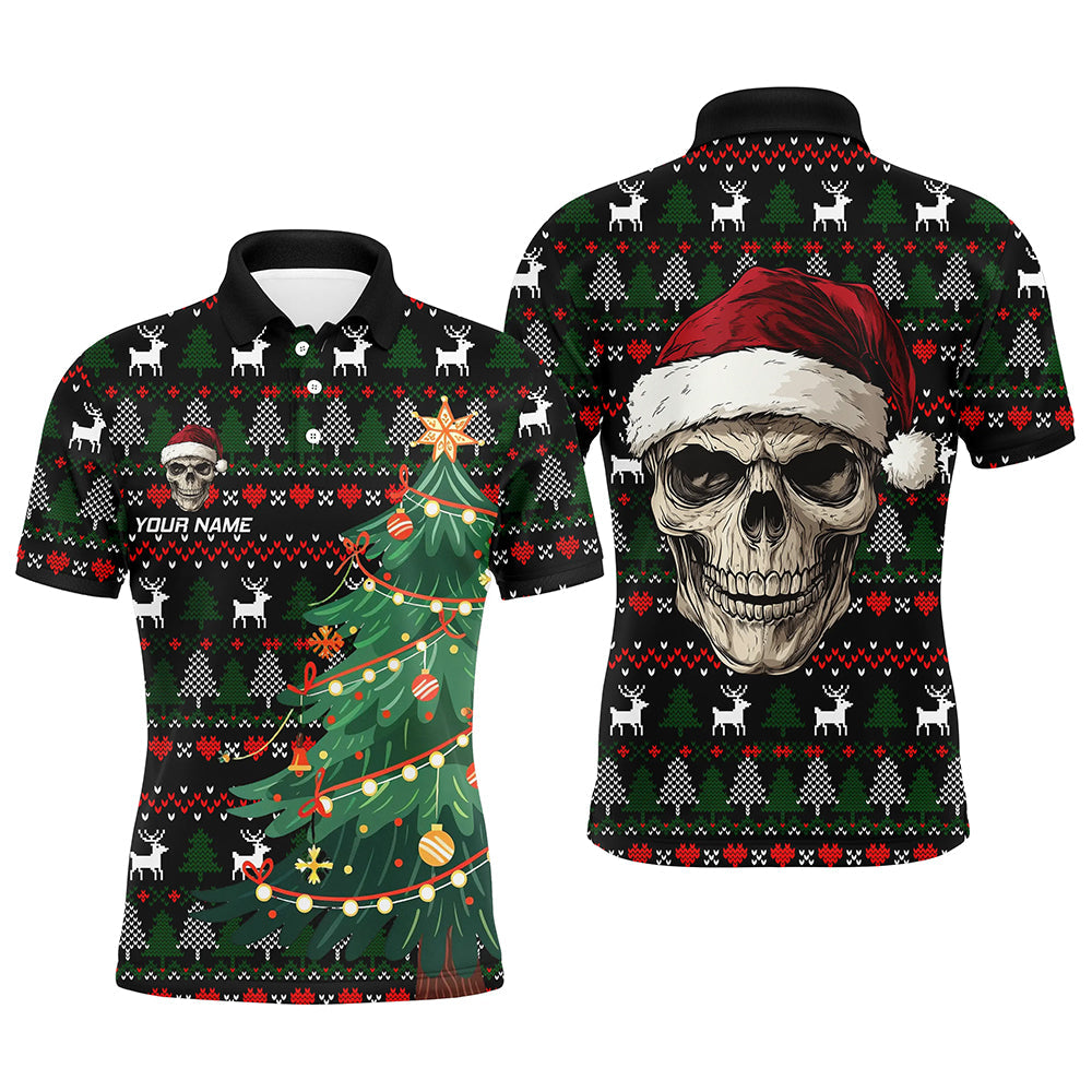 Funny Ugly Christmas pattern Santa Skull Mens Golf Polo Shirts Custom Xmas Gifts For Men NQS9082
