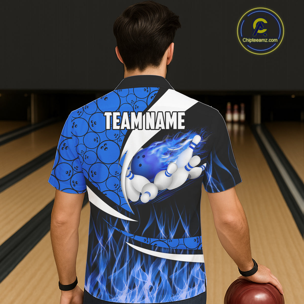 Blue Flame Bowling Camo Bowling Hawaiian Shirts Custom Bowling Team Bowler Jerseys NQS11195