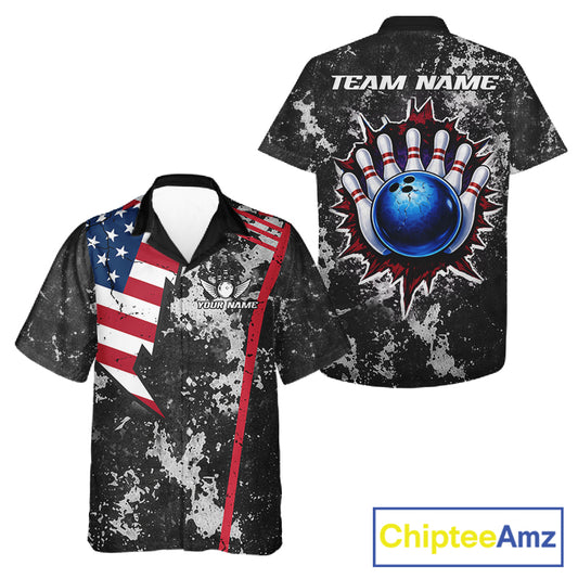 American Flag grunge Hawaiian bowling shirts Custom patriotic team bowling jerseys NQS11405