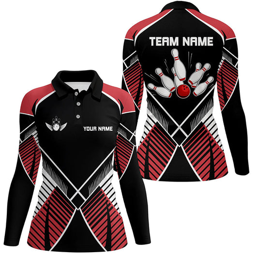 Black and Red Retro Bowling Polo, Quarter Zip shirts for women custom team bowling league jerseys NQS7794