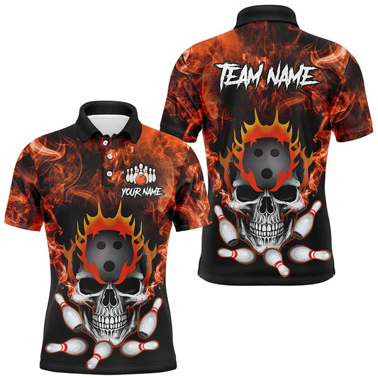 Orange smoke Skull bowling Polo, Quarter Zip shirt for men Custom Team bowling League jerseys NQS8210