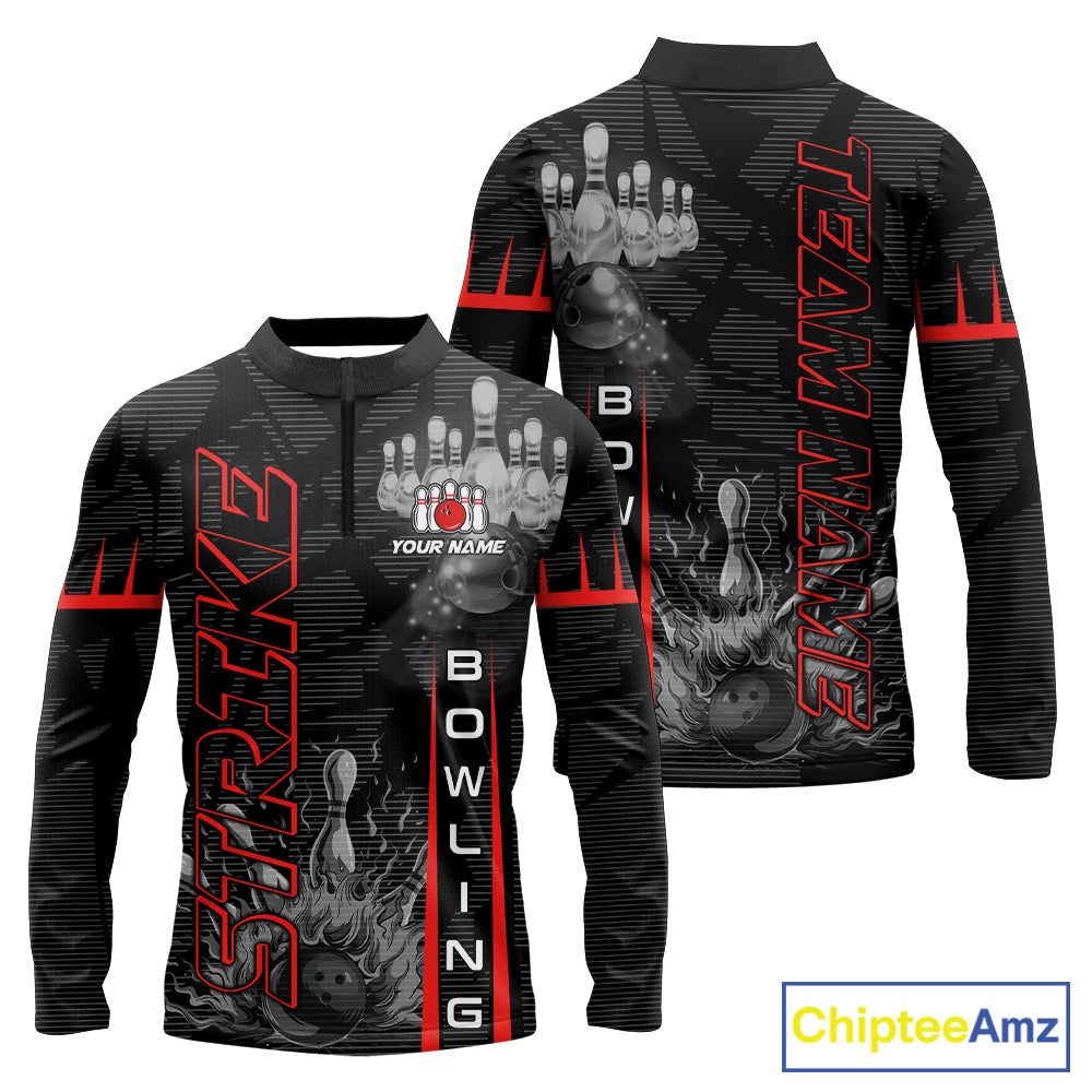Custom Strike Bowling Shirts For Men, Personalized Bowling Team Jerseys | Red NQS8288