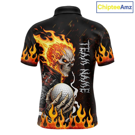 Custom Orange Flame Skull Golf Polo Shirts For men, team mens golf tees cool golf gifts NQS11497
