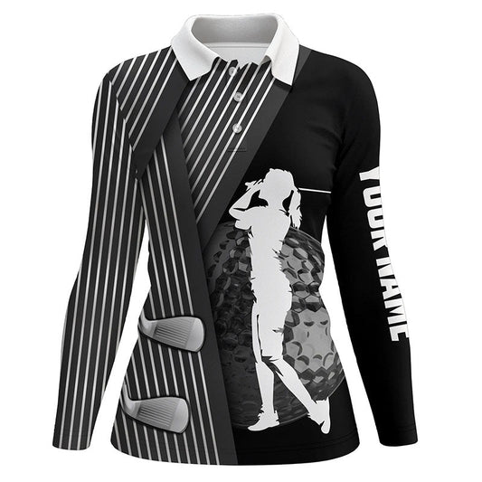 Black and white Women golf polo shirt custom golf clubs team golf shirts, golf tops for ladies NQS7899