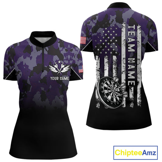 Black and Purple Camo Women Darts Shirts Custom American Flag patriotic Team Darts Jersey NQS11121