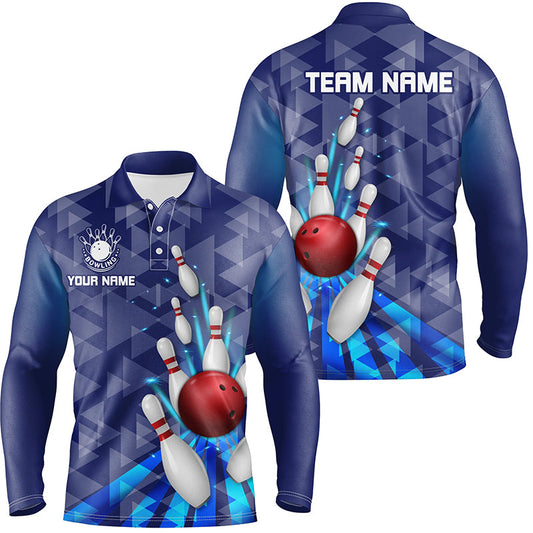 Blue light triangle pattern Mens bowling shirts Custom bowling camo Team Jerseys, gift for Bowlers NQS7577