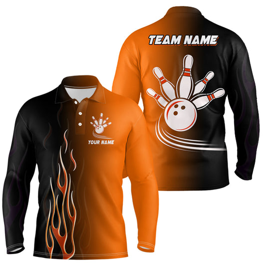 Gradient orange black bowling league jerseys custom bowling shirt for men, gifts for bowling team NQS7564