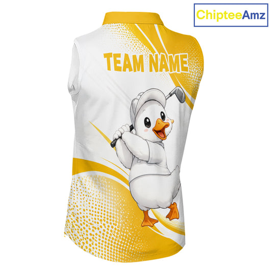Funny Duck Swing Womens Sleeveless Golf Polo Shirt, Cute Duck Print Shirt, Sporty Animal Golf Gift NHT1220