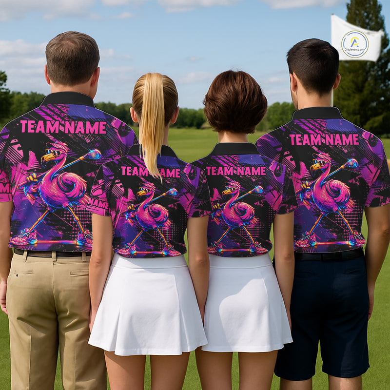 Funny Neon Flamingo Womens Golf Polo Shirt – Custom Personalized Golf Team Apparel NHT1134