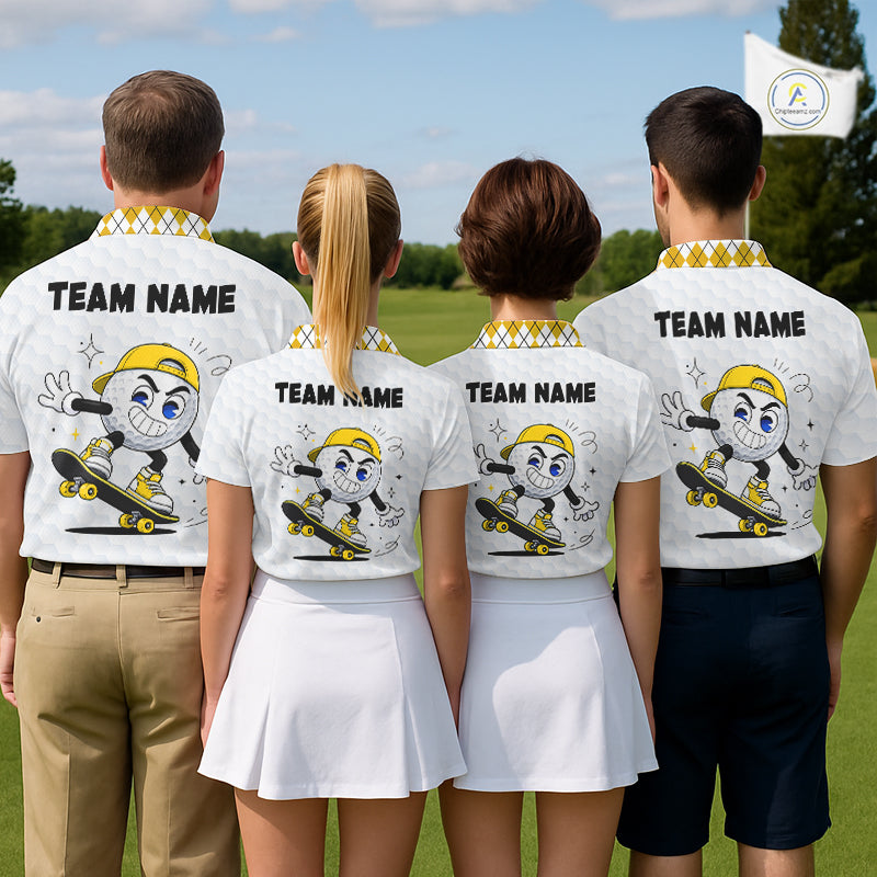 Womens Golf Polo Shirt Argyle Pattern Golf Shirts For Womens Funny Golf Ball Shirtgifts|Yellow NHT864