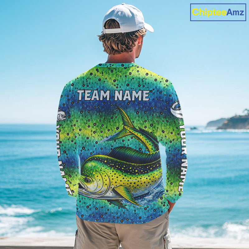Mahi Mahi Fishing Team Jerseys, Mahi Mahi Fishing Shirts Long Sleeve Green Camo NHT614