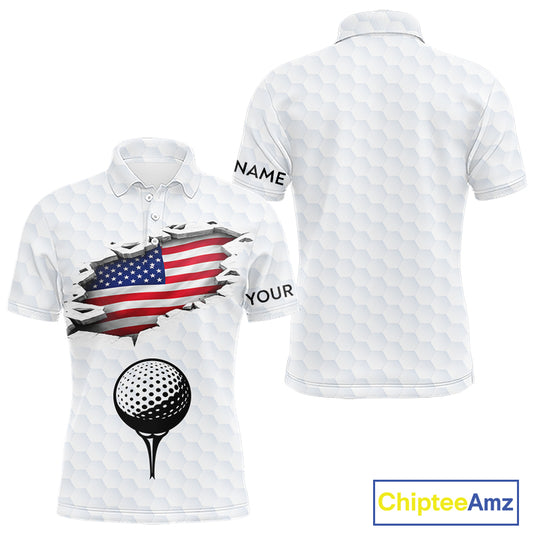 American Flag Personalized Golf Pattern Ball Polo Shirts Patriotic Golf Shirts For Mens NHT676