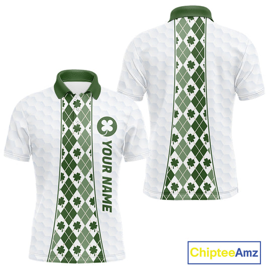 White & Green Irish Argyle Mens Golf Polo Shirt St Patrick Day For Family Team Shirt NHT724