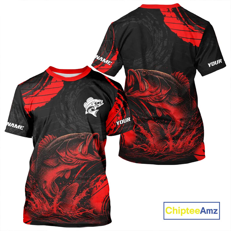 Personalized Bass Fishing Jerseys, Bass Fishing Shirt| Red NHT382