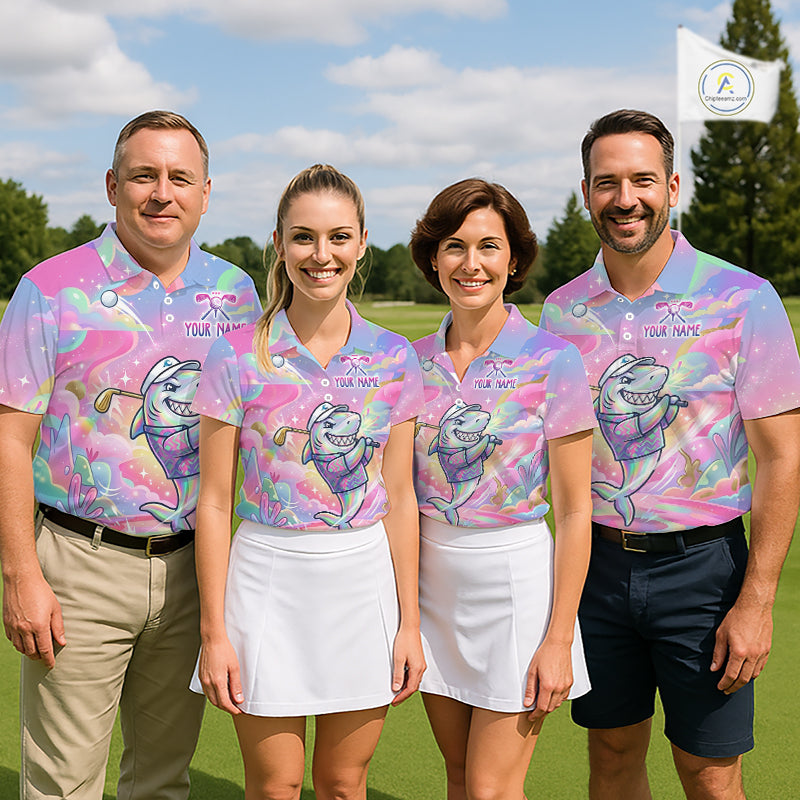 Funny Pastel Shark Womens Golf Polo Shirt Custom Ocean Golf Shirt, Polo Gift For Golf Lovers NHT898