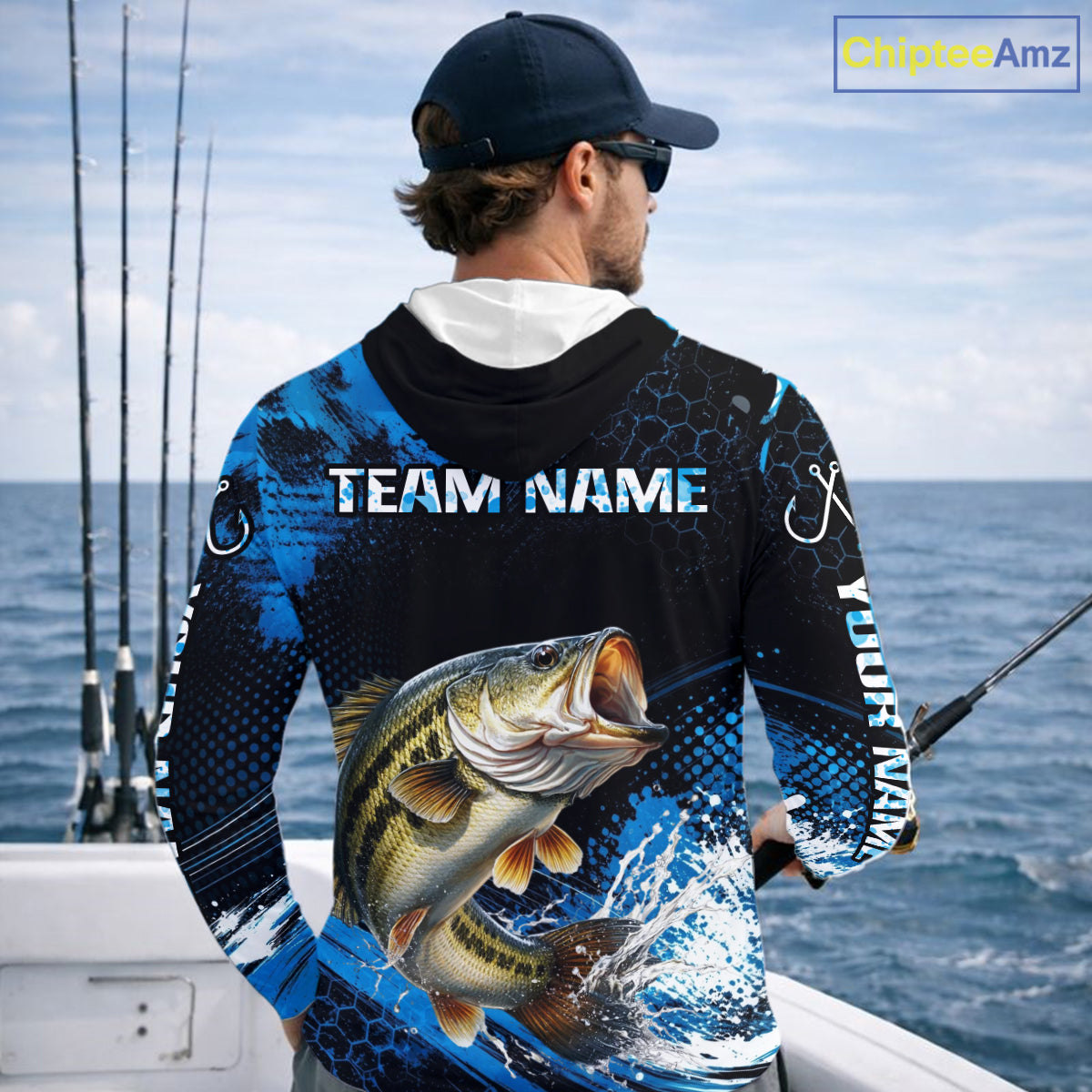 Custom Bass Fishing Jersey, Personalized Team Name Long Sleeve Hooded Performance Fishing Shirt For Men NHT1224