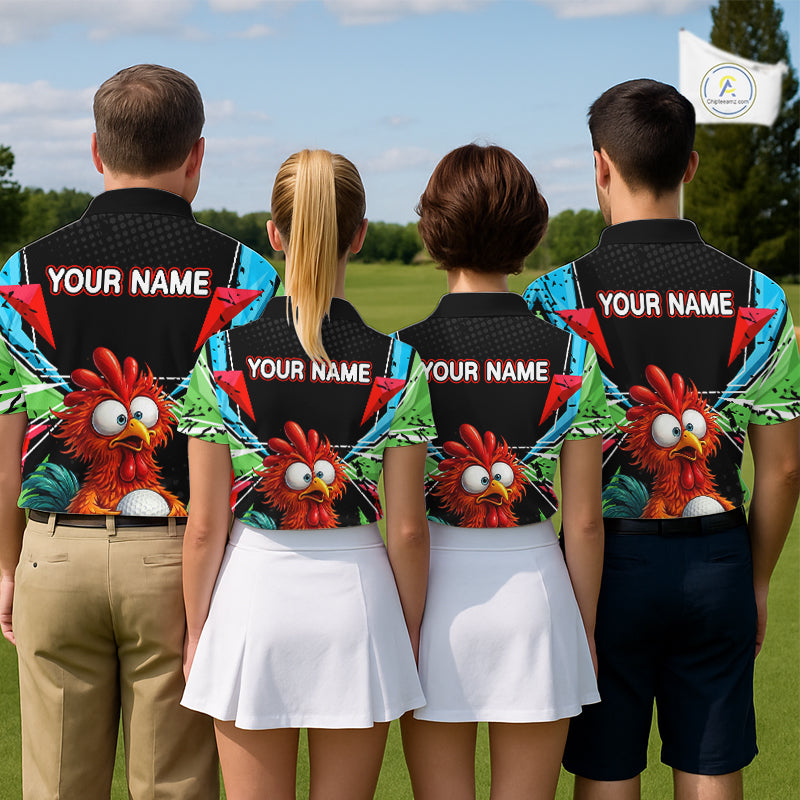 Personalized Crazy Rooster Golf Polo Green Abstract Geometric Golf Apparel For Men NHT955