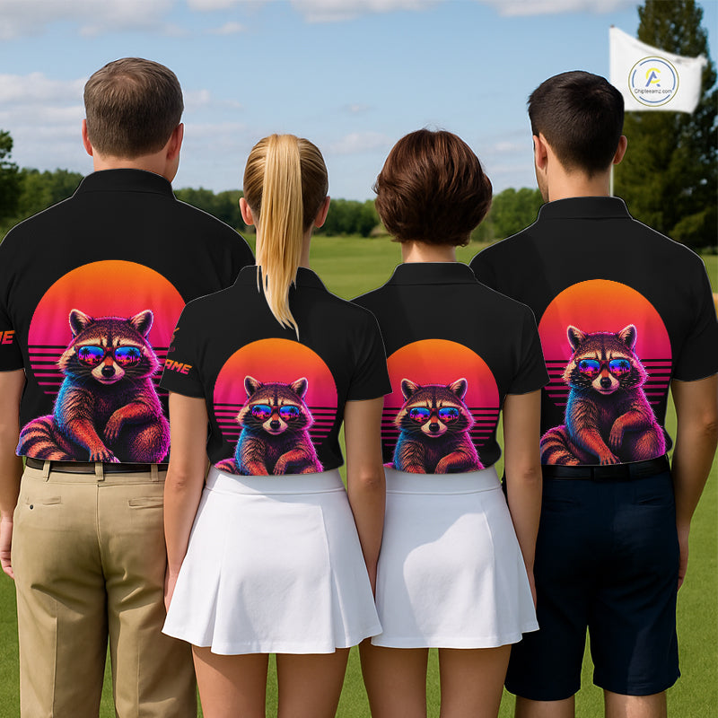 Personalized Funny Raccoon Mens Golf Polo Shirt – Vintage Neon Golf Design NHT995