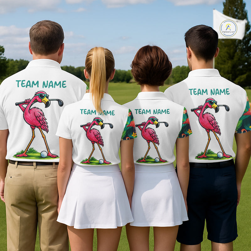 Funny Flamingo Mens Golf Polo Shirts Colorful Tropical Flamingo Custom Name, Golf Gifts NBT487