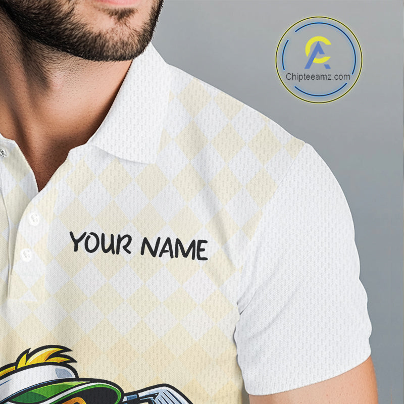 Funny Duck Golf Polo Shirt For Men, Cute Duck With Beer Print Shirt, Sporty Animal Golf Gift NBT516