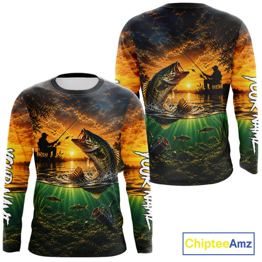 Largemouth Bass Fishing Custom Performance Fishing Shirt Long Sleeve, Bass Fishing Jerseys NBT946