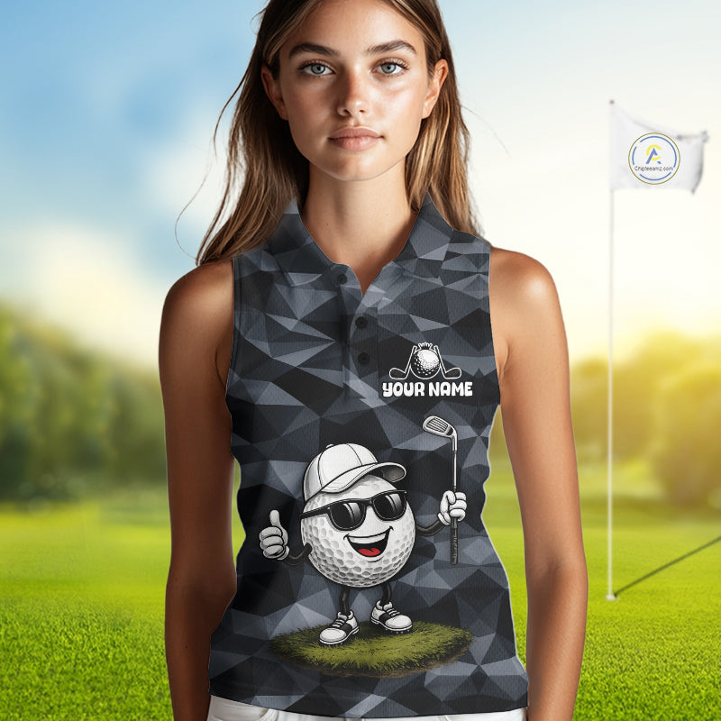 Funny Womens Sleeveless Golf Polo Shirts Custom Golf Ball Camo Pattern Golf Outfits, Best Golf Gifts NBT836