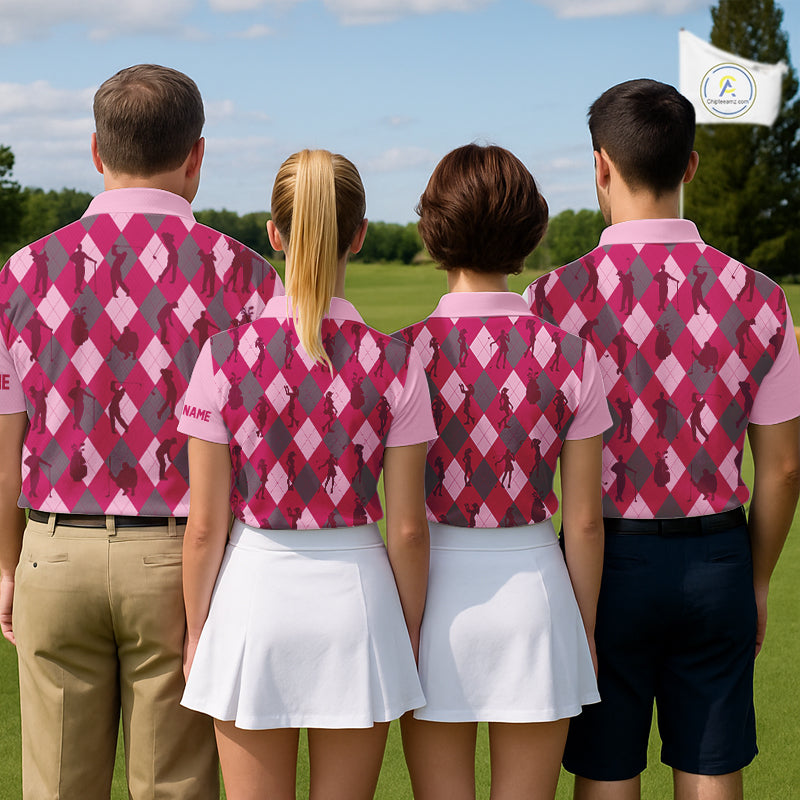 Pink Argyle Mens Golf Polo Shirts, Golf Shirts Custom Team Golf Polo For Men Team Golf Tops NBT490