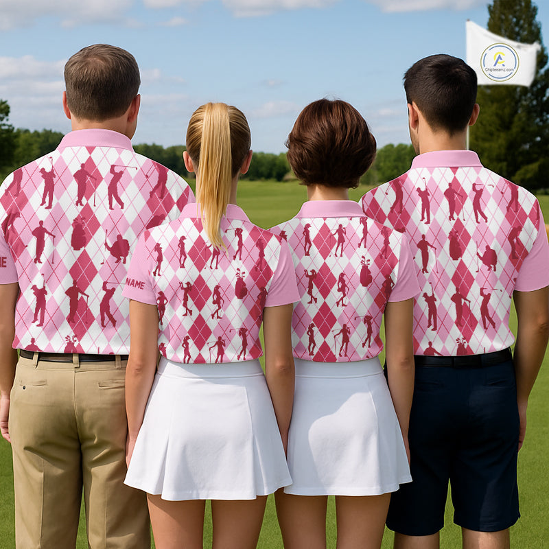 Light Pink Argyle Mens Golf Polo Shirts, Golf Shirts Custom Team Golf Polo For Men Team Golf Tops NBT491