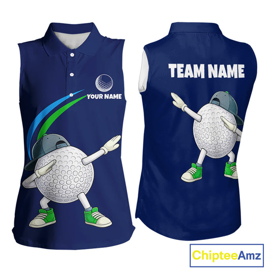 Blue Funny Golf Ball Custom Team Polo Shirt, Personalized Womens Sleeveless Golf Polo Shirt, Golf Lovers Gift NBT604