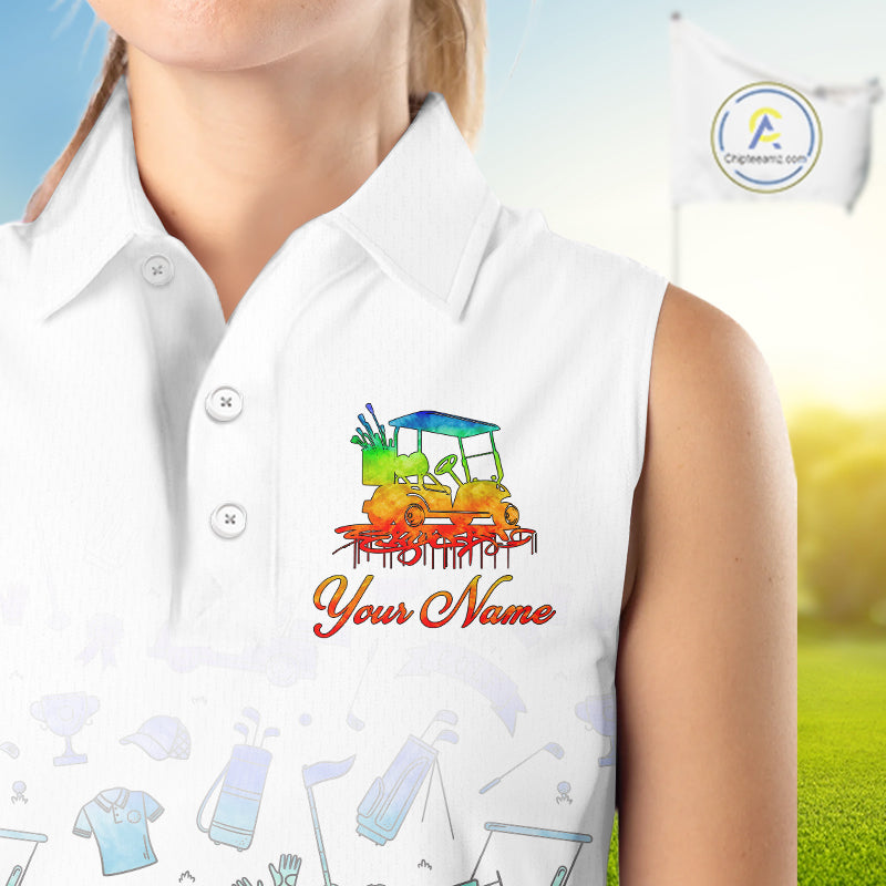 Womens Sleeveless Golf Polo Shirts Colorful Tie Dye Pattern Custom Name, Golf Shirts For Ladies NBT500