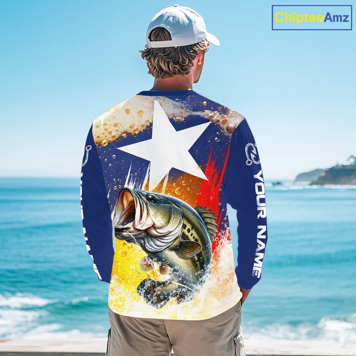Custom Texas Flag Bass Fishing Shirts, Funny Fishing Beer Shirts Long Sleeve For Team NBT618