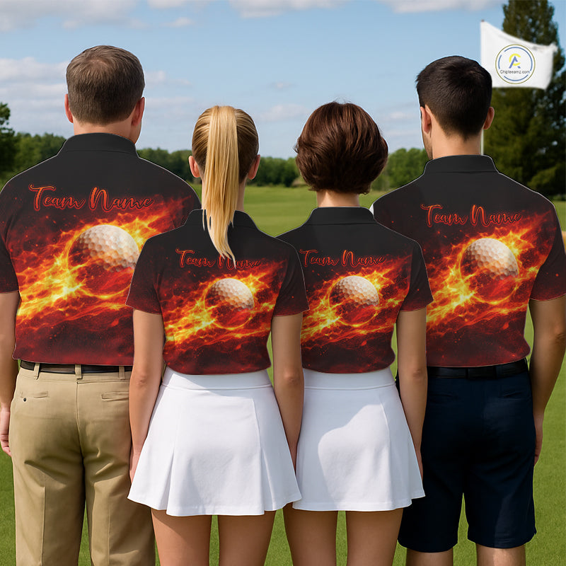 Mens Golf Polo Shirts Golf Ball Fire Custom Name, Golf Shirts For Men, Mens Golf Top NBT548
