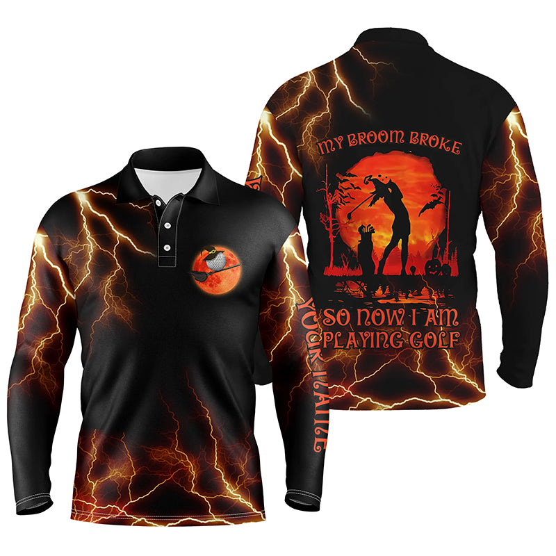 Lightning Mens Golf Polo Shirt, Halloween Golf Gifts Idea For Male Golfers, Scary Witch Shirt LDT0080