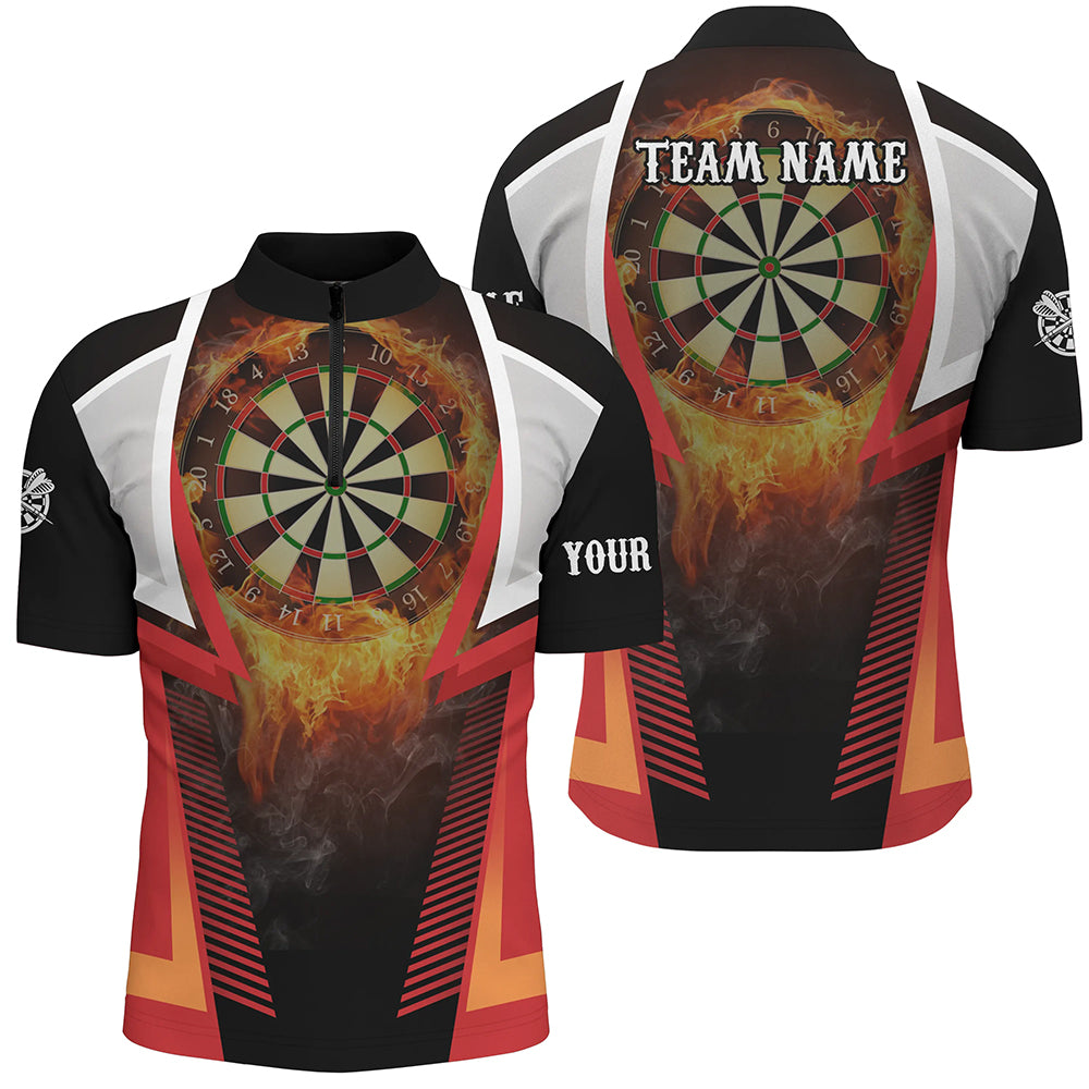 Orange Fire Flame Sports Darts Quarter Zip Shirt Custom Darts Shirt For Men Dart Jerseys LDT1397