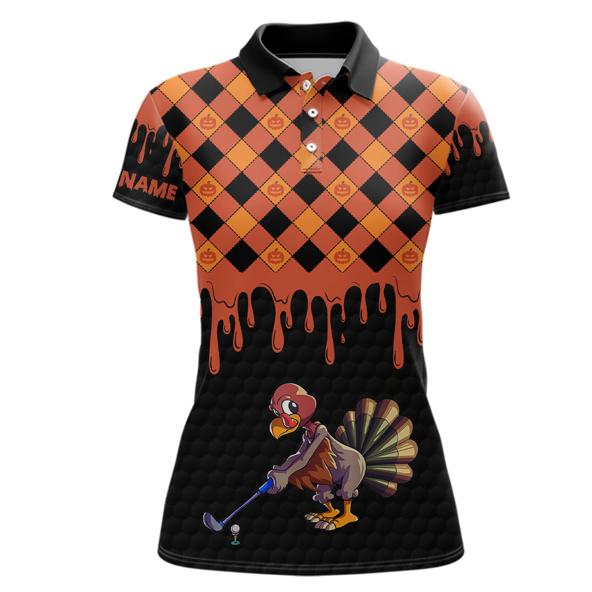 Golf Turkey Thanksgiving Golf Polo Shirt Orange Pumpkin Custom Golf Tops For Women Golf Gifts LDT0873