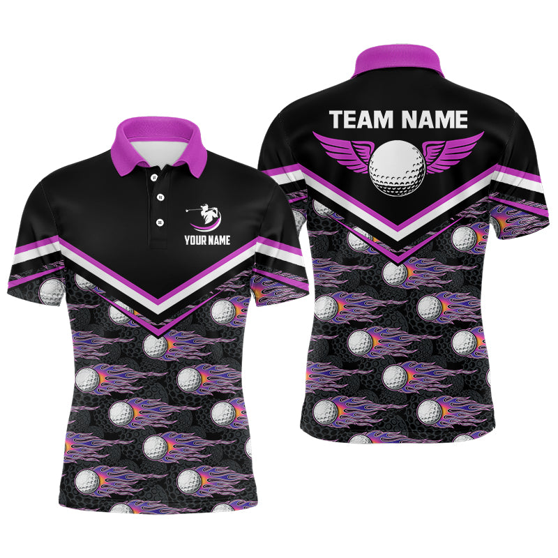 Fire Golf Ball Flames Mens Golf Polo Shirts, Personalized Pink Golf Shirts For Men, Golfing Gifts LDT0129