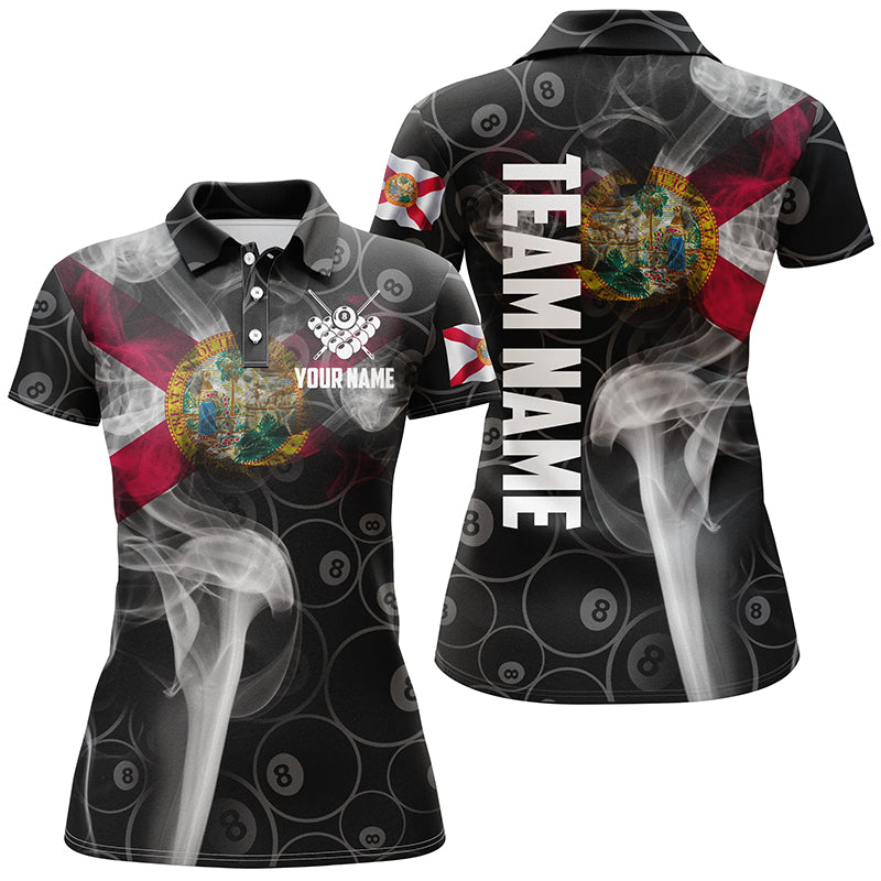 Personalized Vintage Smoke Florida Flag Billiard Polo Shirts For Women, 8 Ball Pool Team Jerseys VHM0615