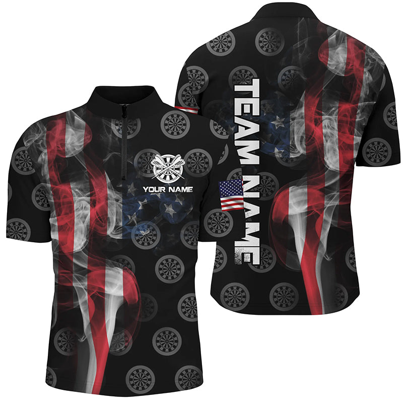Personalized Smoke US Flag Dart Quarter-Zip Shirts, Patriotic Darts Shirts For Men Dart Jerseys VHM1100