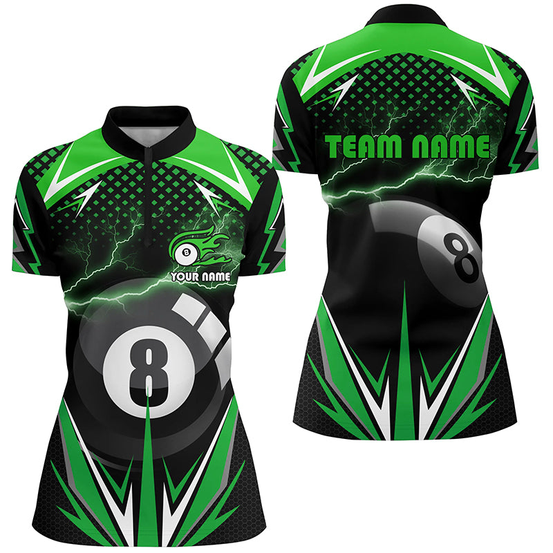 Personalized Billiard 8 Ball Pool Thunder Green Quarter-Zip Shirts For Women, Billiards 3D Shirts VHM0714