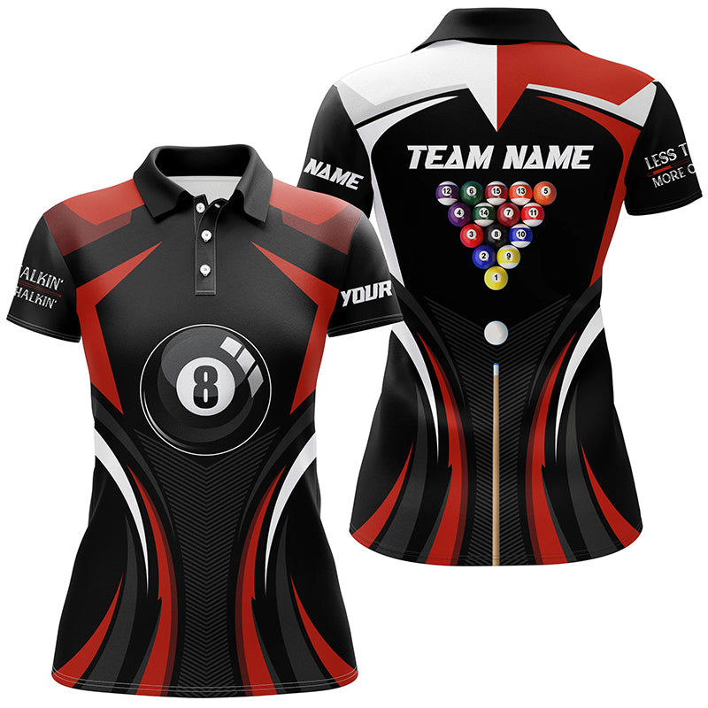 Personalized Less Talkin More Chalkin Billiard Balls Red Polo Shirts For Women, 8 Ball Pool Jerseys VHM0519