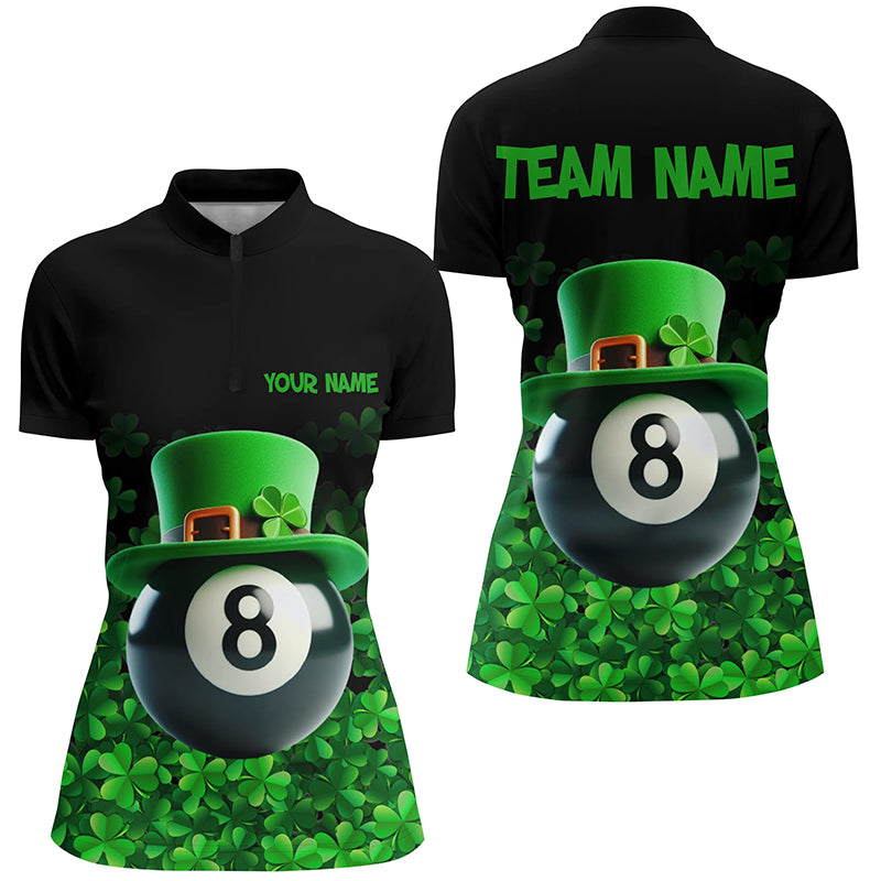 Personalized St Patrick's Day 8 Ball Pool Quarter-Zip Shirts For Women, Shamrock Billiard Team Shirts VHM0996
