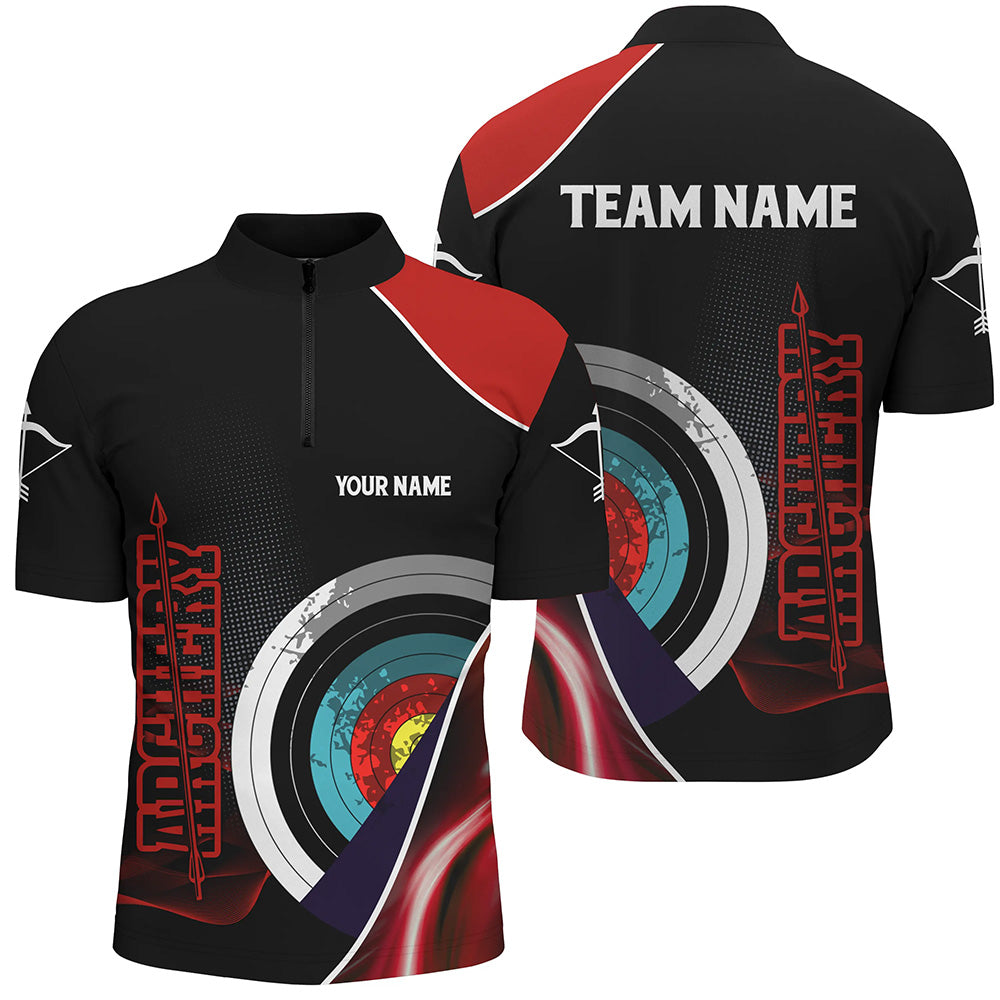 Personalized 3D Targets Archery Quarter-Zip Shirts For Men, Red Black Arrows Archery Team Shirts VHM0799