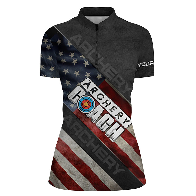 Personalized Retro American Flag Archery Coach Quarter-Zip Shirts For Women, 3D Target Archery Shirts VHM0822