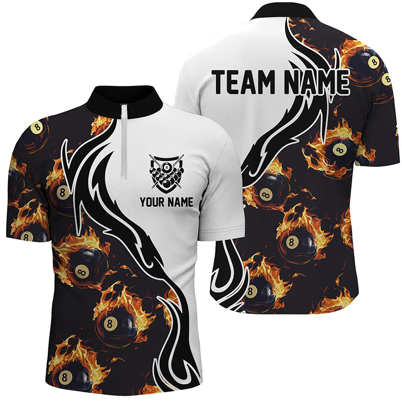 Personalized Flame 8 Ball Pool Quarter-Zip Shirts Custom Billiard Shirts Men Billiard Team Jerseys VHM1135