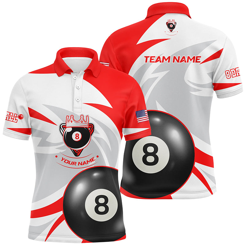Personalized US Flag 8 Ball Pool Red White Billiard Polo Shirts For Men, Billiards Team Shirts VHM0590