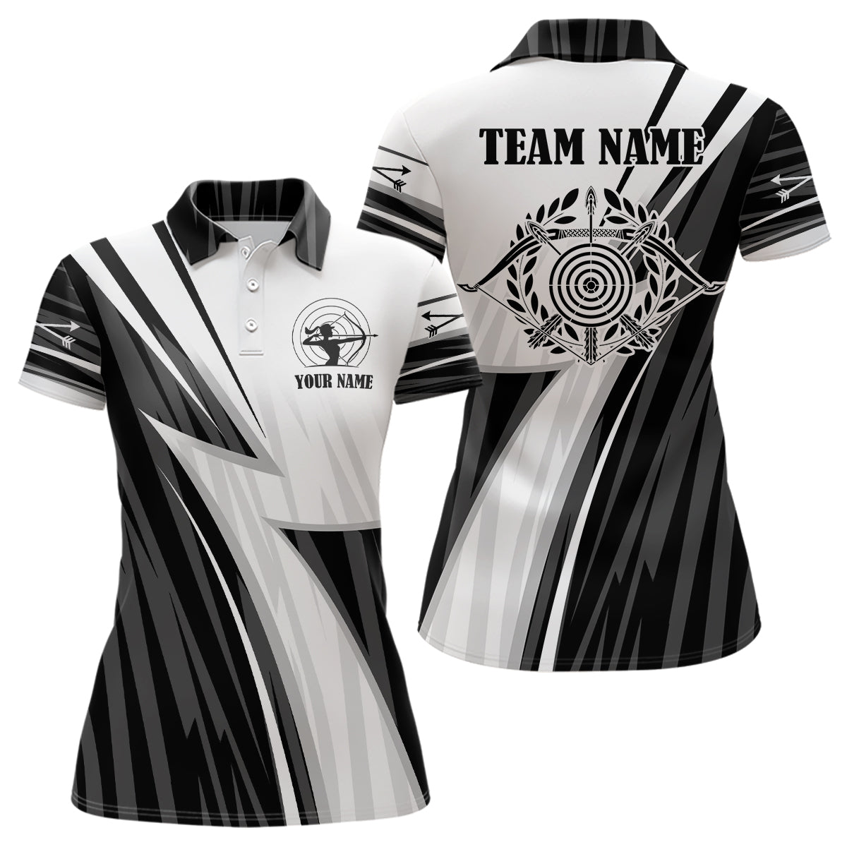 Personalized White Black Target Archery Polo Shirts For Women, Custom Arrows Archery Team Shirts VHM0763