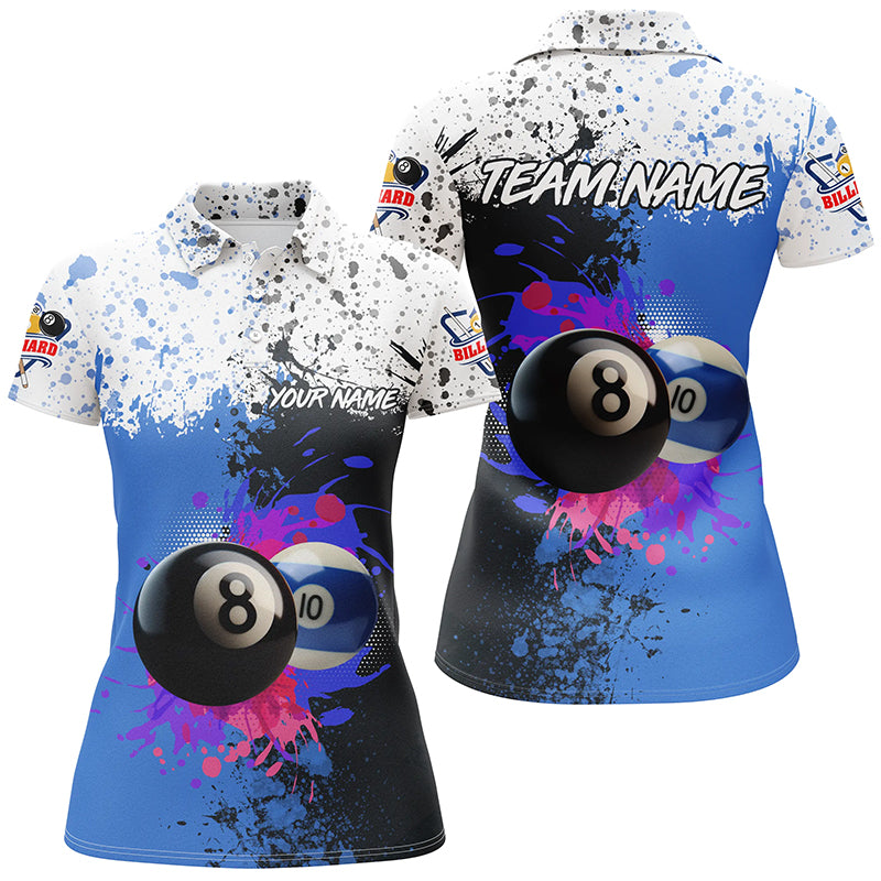 Personalized Billiard 8 Ball & 10 Ball Grunge Style Custom Women Polo Shirt, Billiard Attire Jerseys TDM1396