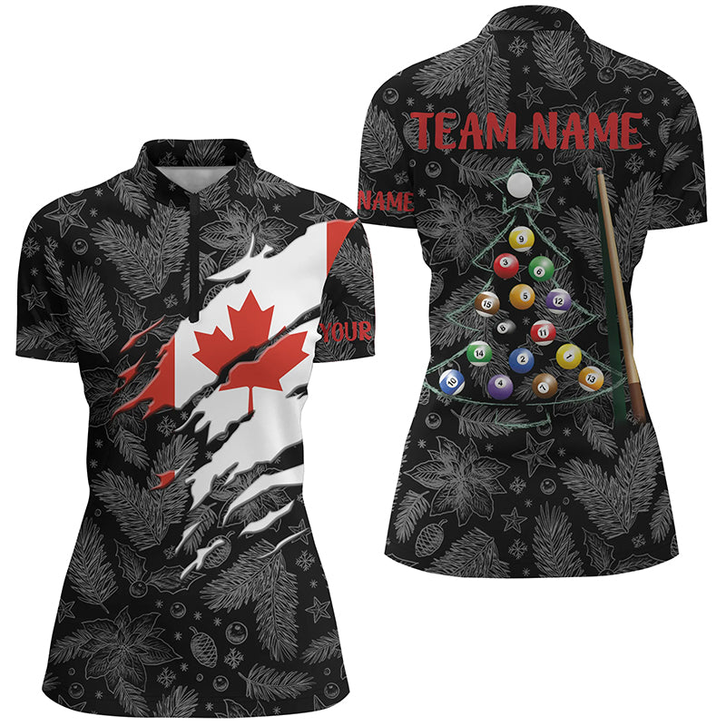 Merry Christmas Canadian Flag Custom Name Billiard Women Quarter-Zip Shirts For Patriot TDM0587