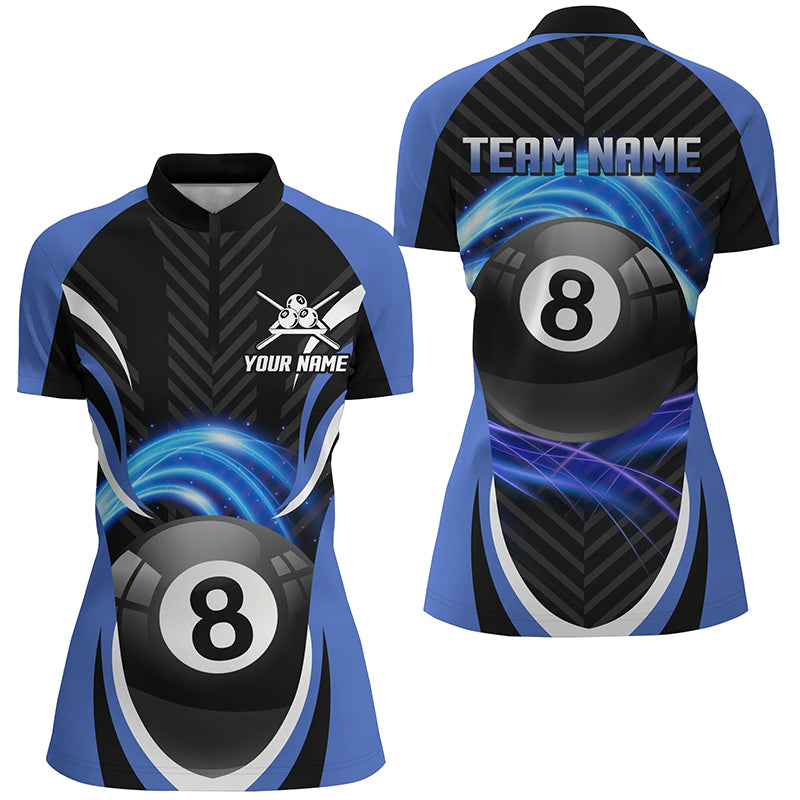 Personalized Billiard 8 Ball Blue Quarter-Zip Shirts For Women Custom Pool League Jerseys TDM0390