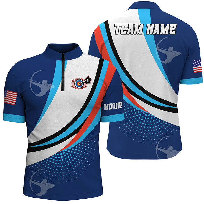 Personalized Blue Archer Jerseys Men Quarter-Zip Shirts Custom Team Name Archery Jerseys TDM0651